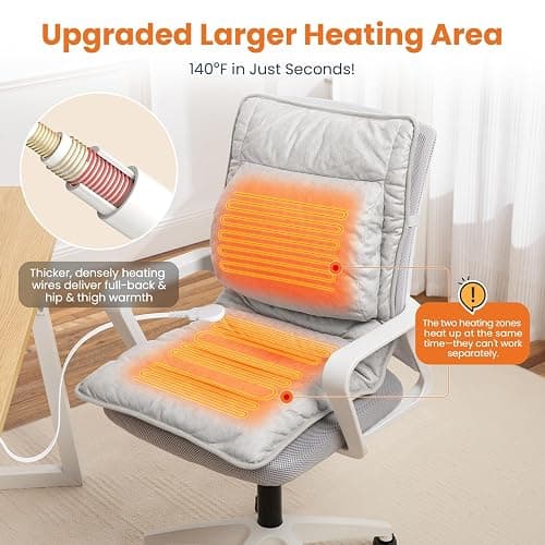 Heated Seat Cushion for Office Chair with Lumbar Support, Extra Large Heated Chair Pad for Pain Relief, Auto Shut Off, 3 Heating Levels, Chair Warmer for Full Back, Waist, Hip, Thigh, Home Use, Grey thumbnail 2