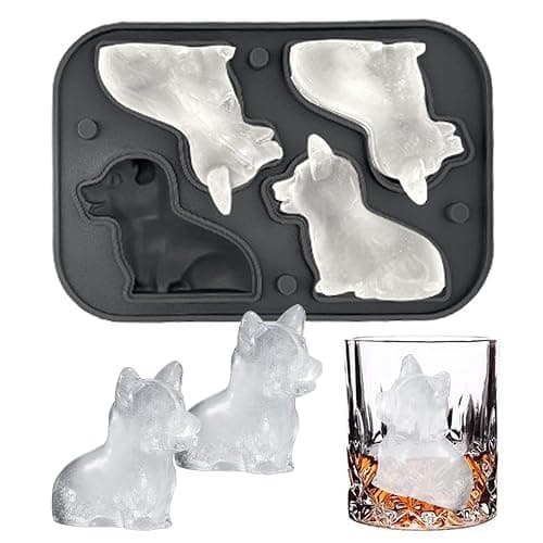 Corgi Dog gifts 3D Ice Cube Mold, Admaison Ice Cube Tray with Funnel for Cocktails, Bourbon,Brandy, Whiskey Gifts for Men, Silicone Fun Shapes Black (Corgi) - Image 1