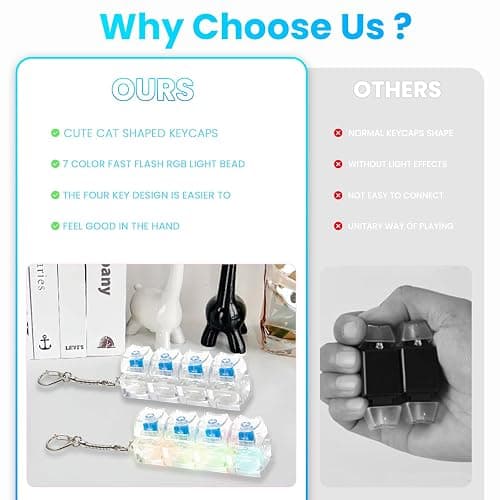 2 Pcs Keyboard Fidget Toy for Adult, Cat Shape Clicker Keyboard Fidget Keychain with LED Lights, White 4-in-1 Loud Stress Relief Fidget Keyboard for Anxiety Decompression (White) thumbnail 5