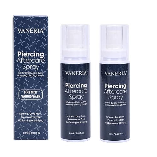 VANERIA 2Pack Piercing Aftercare Spray, 60ml, Piercings Treatment, Jewelry Maintenance Spray, Piercings Bumps, for Ears, Nose, Navel Piercings(2.03 fl.oz)（2 pcs） - Image 1