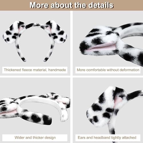 Beviliu Dalmatian Dog Ears Headband - Realistic Puppy Hairband Fluffy Adult Dogs Costume for Halloween Party Cosplay Washing Makeup thumbnail 3