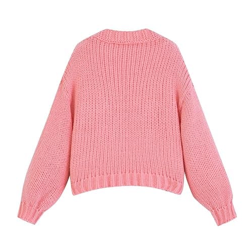 FindThy Women’s Kawaii Strawberry Embroidered Cardigan Long Sleeve V Neck Chunky Knitted Cardigans Tops thumbnail 2