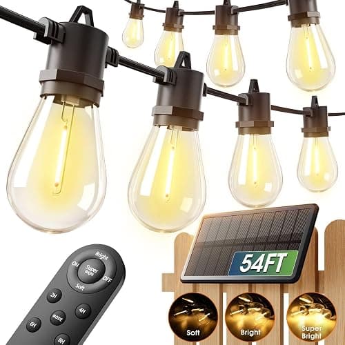 addlon 54FT(48+6) Solar String Lights Outdoor Waterproof with Remote&USB Port Solar Patio Lights Long Last for 20+Hrs, 3 Light Modes, Dimmable Solar Lights for Outside Backyard Party - Image 1