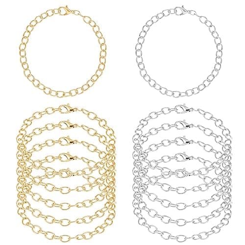 12 Pieces Charm Bracelet Chain Gold Silver Charm Bracelets with Lobster Clasps Alloy Bracelet Link Chains DIY Jewelry Making Bracelets Chains for Women DIY Jewelry Making Crafts Supplies - Image 1
