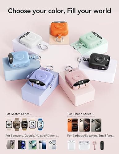 Portable Charger Power Bank, 10000mAh Fast Charging Power Bank with Built-in Cables, Travel Keychain Battery Pack with LED Display for iPhone Samsung Android iPad iWatch Charger 11/10/9/8/Ultra,Pink thumbnail 13