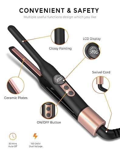 Pencil Hair Straightener, 2-in-1 Mini Hair Straightener, Travel-Size with 4 Adjustable Temperatures,Portable Lightweight Design for Short Hair & Beards thumbnail 7