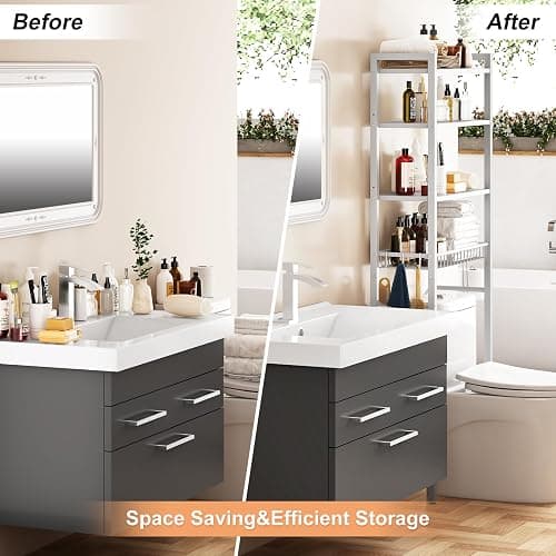 Kalrin Over-The-Toilet Storage Rack, 4-Tier Bathroom Organizer Shelf Over Toilet with Adjustable Shelf and Basket, Freestanding Space Saver Bathroom Shelves Above Toilet for Room (Pure White) thumbnail 4