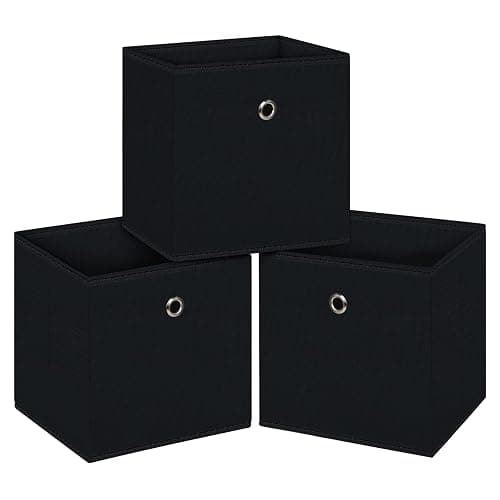 NieEnjoy Black Foldable Storage Cubes Bins ,11 Inch Cloth Storage Cube Fabric Storage Box Cubes Organizer Baskets with Handles for Home Organizer Set of 3 (Black) - Image 1