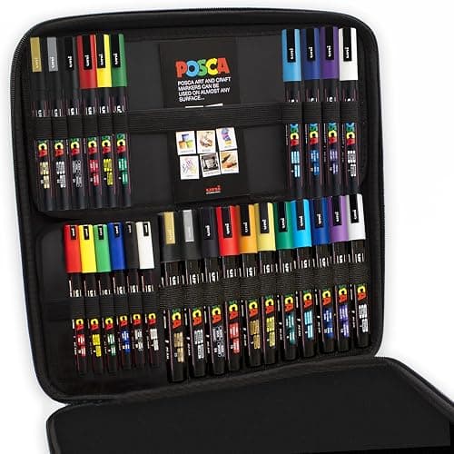 Posca Water Based Permanent Marker Paint Pen - PC-1MR / PC-3M / PC-5M Nibs - Multi Surface Use - Display Gift Case of 27 Pens - Starter Set - Image 1