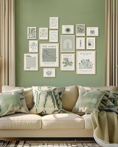 KBKBART Sage Green Room Decor Aesthetic Poster, Green Matisse Wall Art Prints, Minimalist Sage Green Wall Decor, Cute Line Flower Green Eclectic Gallery Art Wall Collage Set, Maximalist Wall Decor for Bedroom Dorm -Set of 16, Unframed thumbnail 7