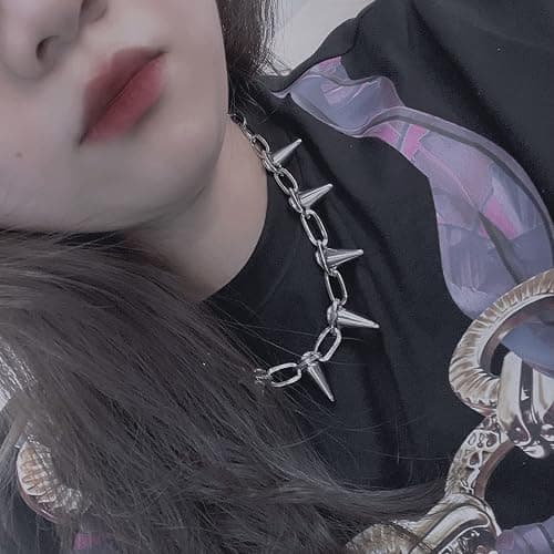 Spike Necklace Spike Choker Rivet Goth Necklaces Chokers with Spikes and Chain Streetwear Vintage Punk Necklace for Women Men thumbnail 4
