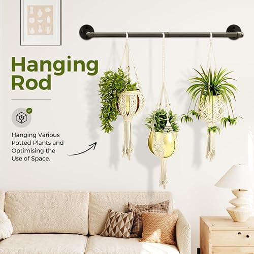 Bamworld Hanging Planters for Indoor Plants Plant Hanger Indoor Hanging Plants Rod 36.2in Window Plant Shelves Metal Rod Pot/Chain/Plant Not Included thumbnail 3