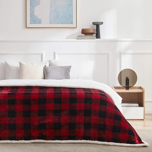 Touchat Sherpa Red and Black Buffalo Plaid Christmas Twin Blanket 60" X 70", Fuzzy Fluffy Soft Cozy Throw Blanket, Fleece Flannel Plush Microfiber Blanket for Couch Bed Sofa thumbnail 4