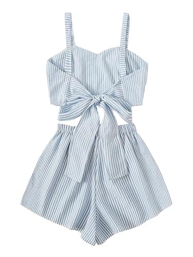 SweatyRocks Women's 2 Piece Outfits Summer Sleeveless Tie Back Crop Cami Top and Shorts Set thumbnail 2