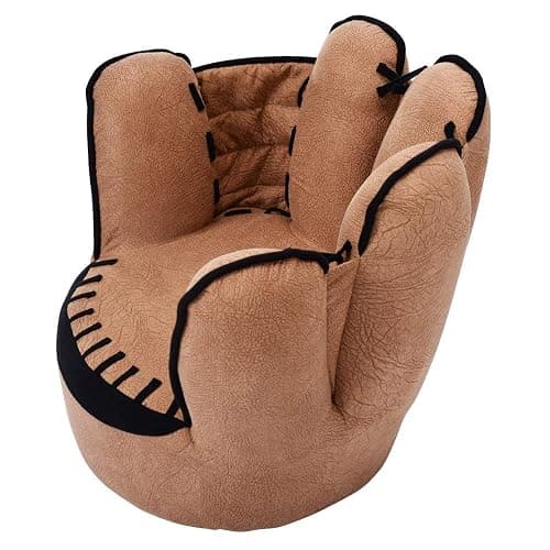 Costzon Kids Couch with Solid Wood Frame & Baseball Glove Design, Children Armchair for Play Room, Nursery, Kindergarten, Kids Room, Gift for Boys & Girls (Brown) thumbnail 9