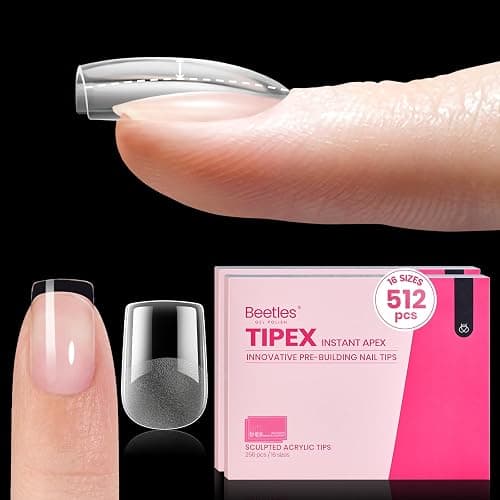 Beetles Tipex Instant Apex Nail Tips, Squoval XS Short Acrylic Nail Tips, Pre-Etched Pre-Building Strong Thick Long Lasting,16 Sizes,512 Pieces - Image 1