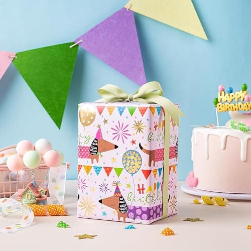 WRAPAHOLIC Dog Birthday Wrapping Paper - Mini Roll - 17 Inch x 16.5 Feet - Gold Foil Dachshund Dogs and Happy Birthday Wrapping Paper for Girl Boy Kids, Baby Shower thumbnail 5