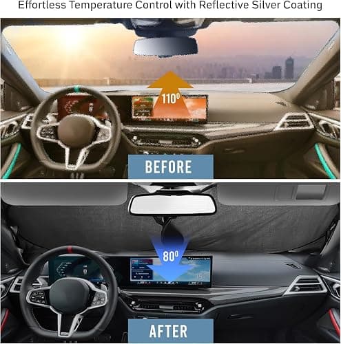 Autovir Windshield Sun Shade, Foldable Car Window Shades, 280T Visor Shade thumbnail 3