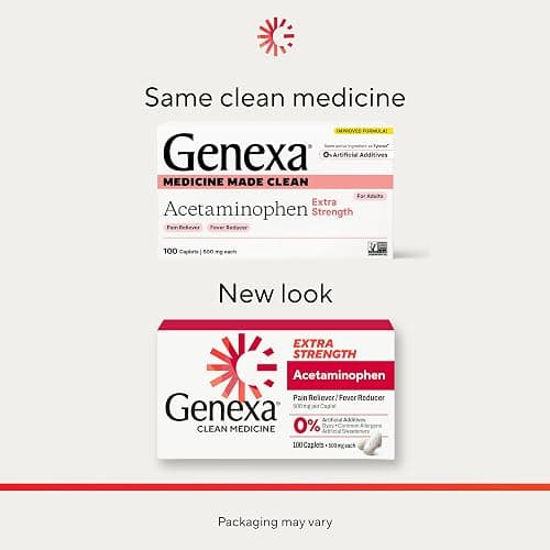 Genexa Acetaminophen 500mg Extra Strength Made Clean, 100 Tablets | Pain & Fever Medicine for Adults, Dye Free, 0% Artificial Additives, Relieves Headache, Backache, Minor Arthritis Pain thumbnail 2