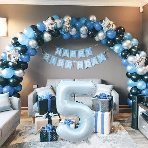 Big Number 5 Balloons, Dusty Light Blue Foil 5 Balloon Numbers 40 Inch, Giant 5th Birthday Party Decor, Matte Baby Blue Mylar Helium Self Inflating Balloon for Boys Birthday Anniversary Decorations thumbnail 5
