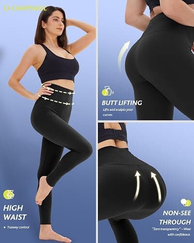 CAMPSNAIL 4 Pack Leggings for Women - High Waisted Tummy Control Yoga Pants for Workout Gym Black Leggings Plus Size Dance thumbnail 4
