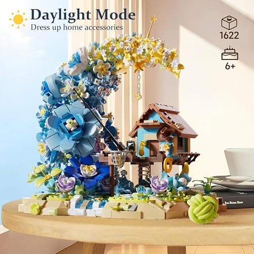 Moon Flower Mini Bricks Building Set, Fairy Cabin and Blue Flower Bouquet, Mini Building Blocks Botanical Collection Set, Unique Home Decor, Gift for Her and Him - 1622 Pcs Mini Bricks thumbnail 3