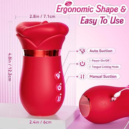 Vibrator Adult Sex Toys for Women - Sovokn 5IN1 Mouth Sucking Vibrator Rose Sex Toy, 10 Tongue Licking, 3 Auto & 1 Manual Sucking Adult Toys New APP, Anal Clit Nipple Vibrators Female Couples Sex Toys thumbnail 8