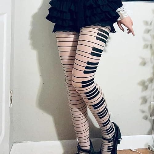 Womens Whimsy Twee Piano Tights Funky Patterned Stockings Emo Goth Whimsy Clothes Music Note Legging Y2k Aesthetic thumbnail 7