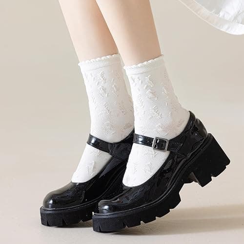 albagu Women's Crew Socks - Casual Cotton Cute Novelty Socks - Floral Ankle Socks - 5 Pack (White, One Size) thumbnail 3