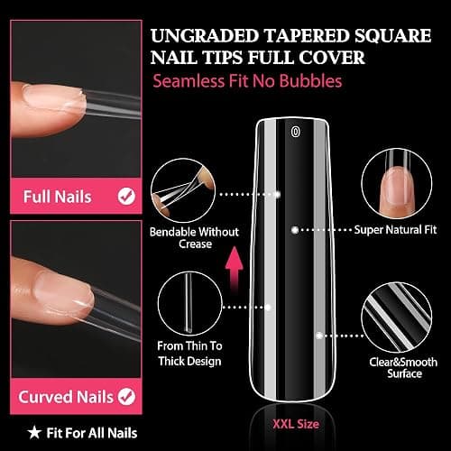 UNA GELLA Extra Long Tapered Sqaure Nail Tips Full Cover 504pcs No C Curve Clear Gel Nail Tips XXL Long Straight Nails Tips Acrylic Nails Square Gel Nails for DIY Nail Art 12 Sizes - Full Square thumbnail 3