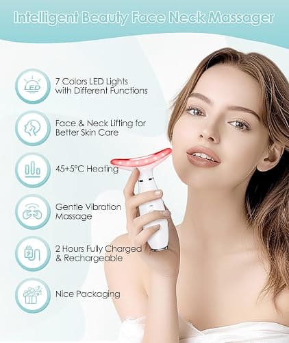 ELISHINE 7 Color Neck Face Massager - Facial Massager Tool for Skin Care at Home, Vibrating Face Massager with Thermals, Galvanic Machines White thumbnail 2