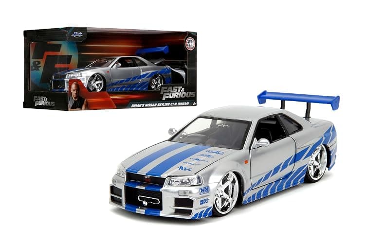 Jada Toys Fast & Furious Brian’s 2002 Nissan Skyline R34 Die-cast Car, 1:24 Scale, Silver & Blue,19808 - Image 1