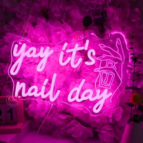 Planzo Yay It’s Nail Day Neon Sign Nail Tech Spa Salon Studio Beauty Business Stores Logo Barber Shops LED Wall Sign Girl Bedroom Neon Light Wall Decor Lady Birthday Christmas Gift 5V USB 15.75" Pink thumbnail 2