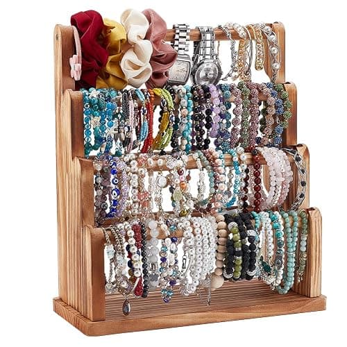 PH PandaHall 7 Tier Wood Bracelet Holder Jewelry Display Stand Bracelet Bangle Scrunchie Organizer Watch Display Stand Accessory Display Storage Organizer for Vendors Selling Craft Show Home, Brown - Image 1