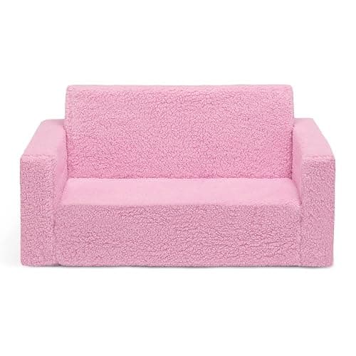 Delta Children Cozee Flip-Out Sherpa 2-in-1 Convertible Sofa to Lounger for Kids, Pink thumbnail 9