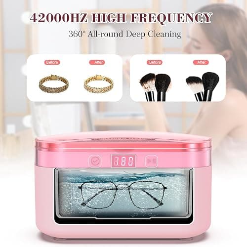 LifeBasis Ultrasonic Jewelry Cleaner, 17 OZ Ultrasonic Cleaner with 42kHz, Portable Jewelry Cleaner with 5 Cleaning Timer and Watch Holder for Jewelry Eyeglasses Watches Gold - Pink thumbnail 2