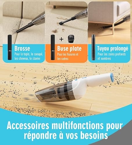 Milunho Aspirateur à Main, 9500PA Aspirateur Voiture Puissant sans Fil, 100W Rechargeable Portable Mini Aspirateur sans Fil, Aspirateur de Voiture pour Maison Voiture Bureau Canapé thumbnail 6