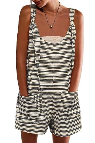 Yousify Womens Summer Casual Sleeveless Romper Loose Striped Tied Shorts Overalls Jumpsuit with Pockets 2026 Clothes - Image 1