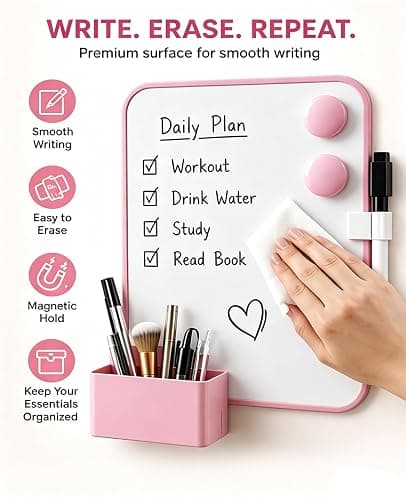 Piffny Pink Locker Accessories for Girls with Magnetic whiteboard, Locker Mirror and Pen Holder, Locker Decoration for School Locker, Locker Organizer for Work, Back to School Essentials thumbnail 4