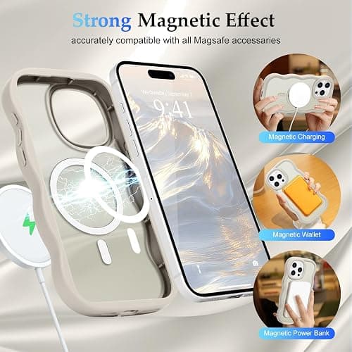 Pepmune for iPhone 15 Pro Max Case, Curly Wavy Frame Hard Translucent Matte Clear Back Cover for Women Men Compatible with Magsafe TPU Bumper Shockproof Phone Case for iPhone 15 Pro Max, Stone thumbnail 3