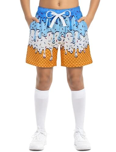 Cozople Boys Athletic Shorts Ice Cream Drip Mesh Breathable for 5-14 Years | boys ice cream basketball shorts, kids baseball drip shorts, 4-way stretch quick dry for all sports, pockets design - Image 1
