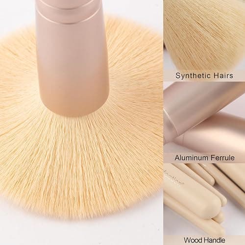 Real Perfection Makeup Brush Set 16 Pcs with 1 Eyebrow Razor Premium Synthetic Foundation Powder Concealers Eyeshadow Blush Makeup Brushes Make up Brushes Kit (Beige) thumbnail 5