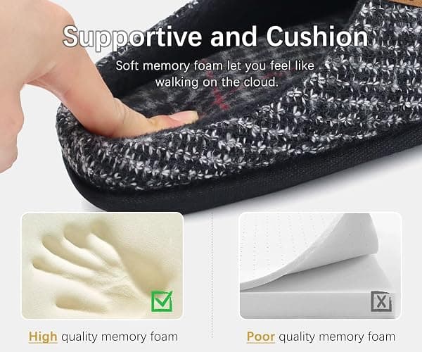 ONCAI Men's House Slippers Memory Foam Slip-On Warm Cozy Scuff Home Bedroom Shoes with Indoor/Outdoor Rubber Soles US Size 7-15 thumbnail 5