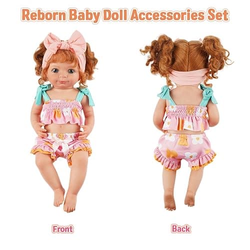 BABESIDE 7-Piece Reborn Baby Doll Clothes Set for 16–20 Inch Dolls, Washable Floral Outfit for Realistic Babydoll with Hat, Bag and Headband, Baby Doll Accessories Pretend Play Set for Kids thumbnail 5