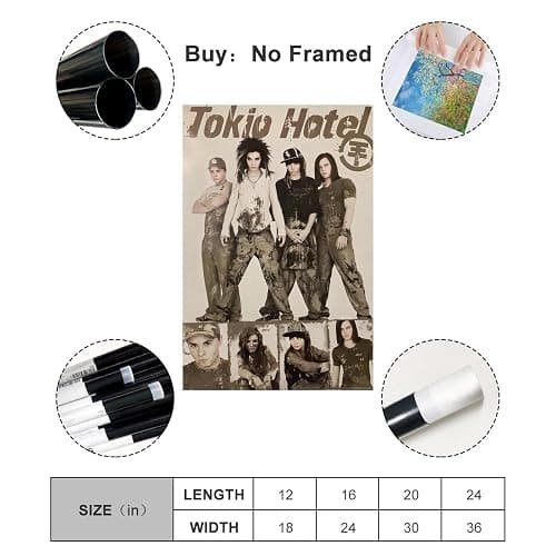 niero Tokio Hotel Band Poster Metal Rock Band Posters Poster Decorative Painting Canvas Wall Art Living Room Posters Bedroom Painting 20x30inch(50x75cm) thumbnail 2