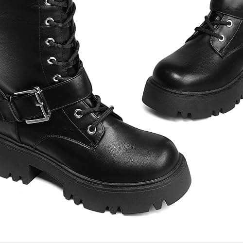 DREAM PAIRS Womens Knee High Combat Boots Platform Heels | Gothic Motorcycle, Metallic, Lace-up, Inside Zipper, Removable Pocket, Non-slip TPR Outsole, Versatile for Everyday Wear thumbnail 8
