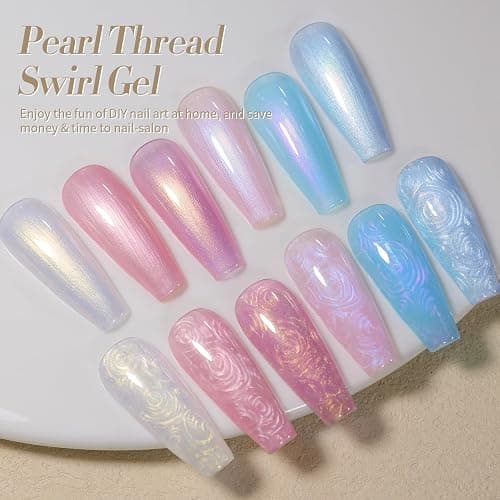 Born Pretty Vernis Gel Semi-Permanent Nacré, Vernis à ongles en Perle Spirale Rose Blanc Bleu Pearl Effet Sirène Brillant Vernis avec Fil UV LED Soak Off Nail Art, 7ML 6PCS - 7ml - Rose Blanc Bleu Perle 6pcs thumbnail 6
