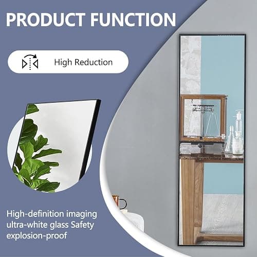 48"x13.8"Full Length Wall Mirror,Anti-Scratch Aluminium Frame,Explosion-Proof Film,High-Definition Dressing Vanity Mirror,Leaning/Hanging Long Mirror for Bedroom,Bathroom,Living Room(Black) thumbnail 5