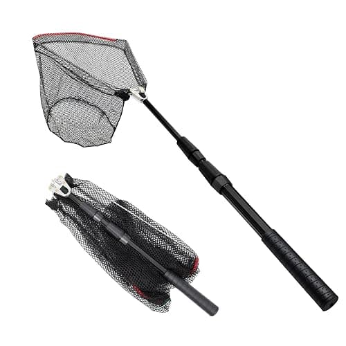 SAN LIKE Fishing Net Telescopic Landing Nets Folding Rubber Fish Net Rubber Coated Landing Net with Adjustable Sturdy Pole Handle for Saltwater Freshwater Bass Trout Fishing Easy Catch & Release - Image 1