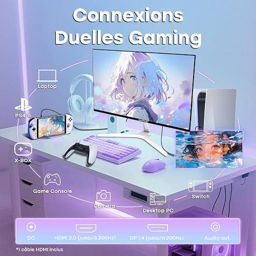Amzfast Monitor da Gaming 24 Pollici - 200Hz, FHD 1920x1080, Fast IPS, 1ms MPRT, 80% DCI-P3, 110% sRGB, HDR, Anti-Luce Blu, Adaptive Sync, VESA 75x75, HDMI 2.0/DP 1.4, Bianco - AMZG24X1W thumbnail 8